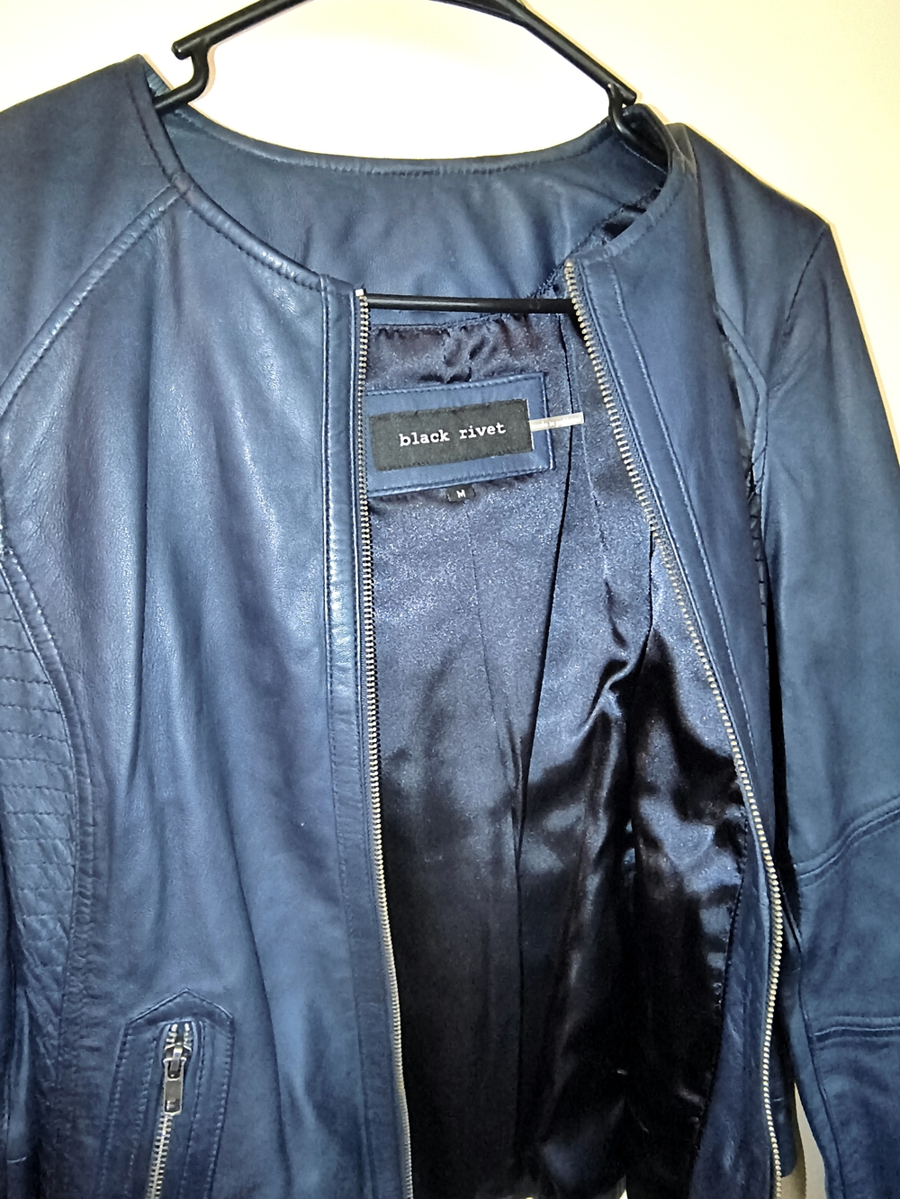 Black Rivet Navy Blue Leather Zip-Front Jacket